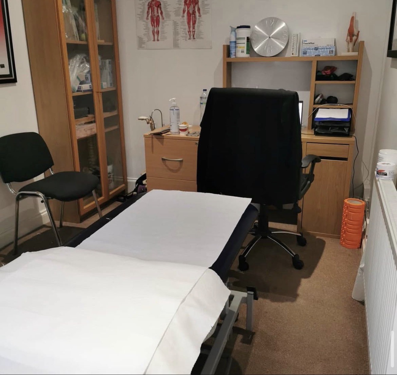 Joe Sharp's first physio clinic treatment room, a small room with a single treatment bed where Sharp Physiotherapy began